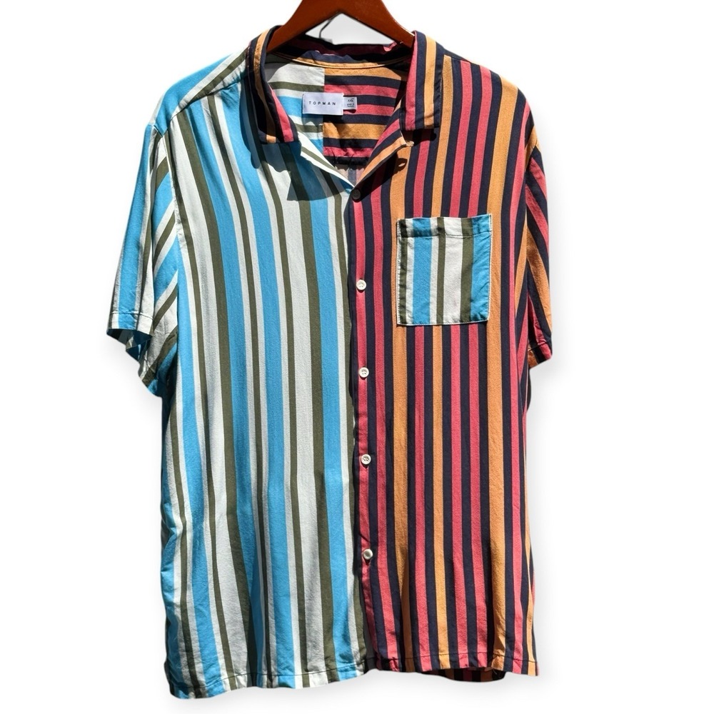Topman‎ Multicolor Striped Short Sleeve Button-Up Shirt Men's 2XL